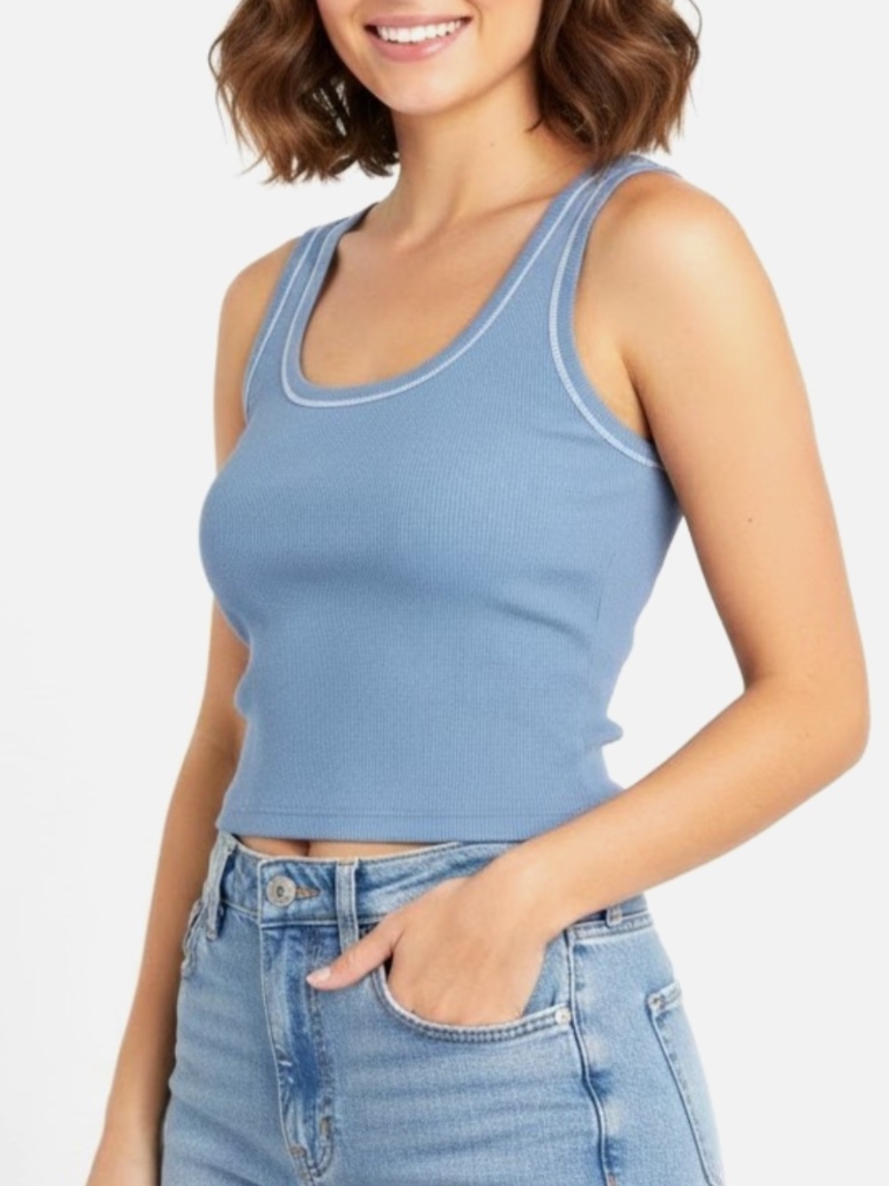 wild fable Ribbed Scoop Tank Top - Dusty Blue